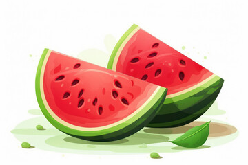 Juicy, Fresh Watermelon Slice - Summery, Healthy, and Refreshing Organic Fruit Illustration on Green Background