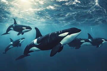orca fish or killer whale swimming on under water of sea  - Powered by Adobe
