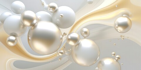 The background decorated with flying bubbles is shiny golden white. generative AI