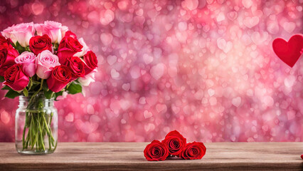 Fototapeta na wymiar Valentines day rose and heart background