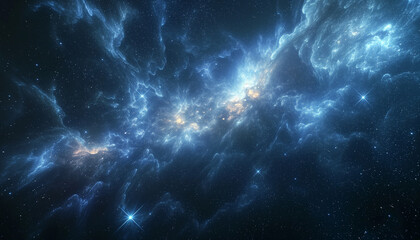 Fototapeta na wymiar Blue sparkle galazy, background. Concept of astronomy, space