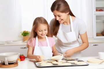 Maman qui fait des crêpes avec son enfant pour la chandeleur