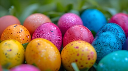 Fototapeta na wymiar Colorful easter eggs in a basket