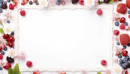 frame of flowers and cake and beeries