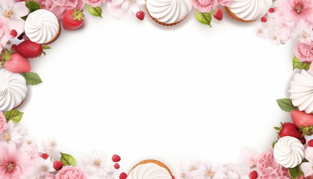 frame of flowers and cake and beeries