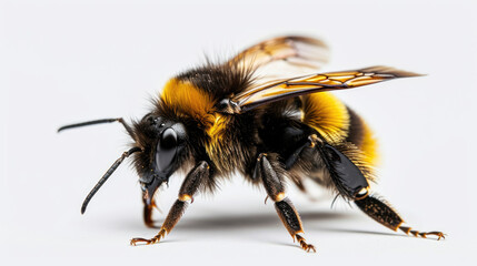 A bee on a white background - obrazy, fototapety, plakaty