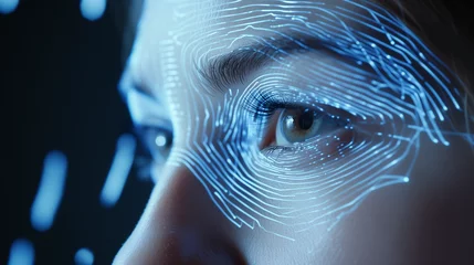 Fototapeten Biometric security AI advancement iris fingerprint scanner lock cyber digital password encryption key safety online scam protection © The Stock Image Bank