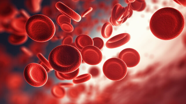 Red blood cells in vessels, microscopic image