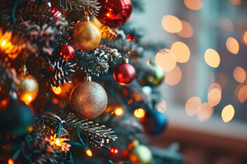 Obraz na płótnie Canvas Holiday Decor: Close-Up of Beautifully Decorated Christmas Tree