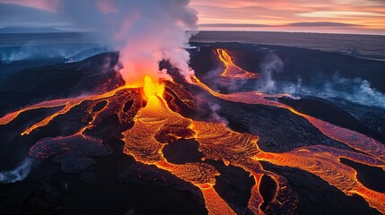 Eruption and freshly flowing lava made with Ai generative technology