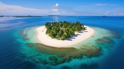 Aerial view of tropical island, pristine beach, ideal retreat - obrazy, fototapety, plakaty