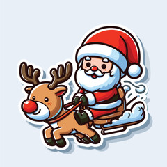 SANTA CLAUS ON DEER CARTOON ILLUSTRATION VECTOR