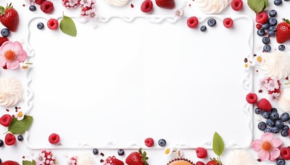 frame of flowers and cake and beeries