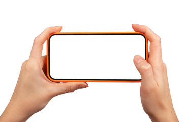 Hand using mobile phone display, smartphone screen mockup, cellphone isolated on white