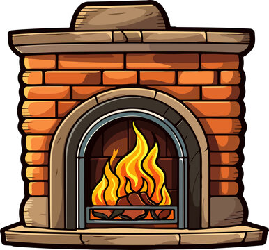 cartoon brick fireplace with burning fire clip art preview