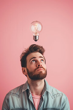 A thinking man with a lightbulb on his head