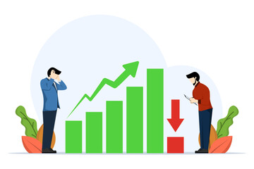 stressed investor businessman looking at falling graph. Forecast or predict the next economic recession, underperformance or decline in GDP, stock market decline, or decline in income concept.