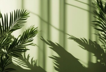 Minimal abstract light olive background for product presentation Shadow of tropical leaves from wind
