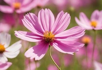 Set of six pink Cosmos bipinnatus flowers with different perspective isolated on white background Or
