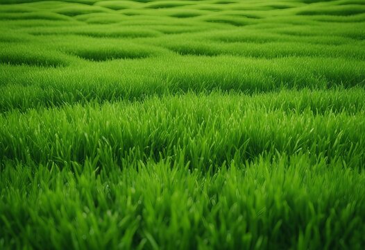 Wide format background image of green carpet of neatly trimmed grass Beautiful grass texture on brig
