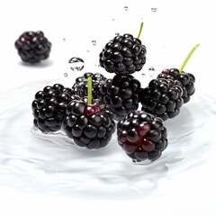 Falling blackberries, isolated on white: High-resolution individual shots - Generative AI