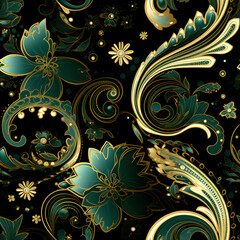 Paisley gold floral seamless pattern, Graphic design