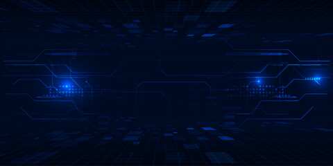 Vector illustrations of futuristic screen display for horizontal layout showcase with optic screen and digital element grid line circuit decor.Future digital innonvation and technolog concepts.