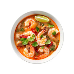 Tom Yum Goong or Shrimp soup isolated on transparent background Remove png, Clipping Path, pen tool