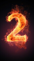 fire number 2 made of fire flames. number two symbol. isolated on black. hot red and orange symbol