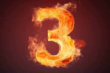 fire number 3 made of fire flames. number three symbol. isolated on black. hot red and orange symbol