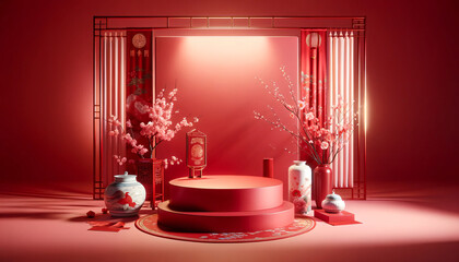 Culturally Rich Red Podium for Product Photography