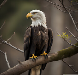Obraz premium A drawing of a bald eagle flying in the air. Bald Eagle takes flight of Freedom. composite of a bald eagle flying in a cloudy sky generative Ai