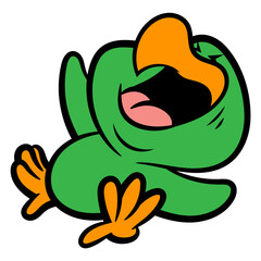 Cartoon illustration of Cute little green bird laughed out loud. Best for sticker, logo, and mascot with wildlife themes