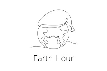 Continuous one line drawing  Earth Hour concept. Doodle vector illustration.