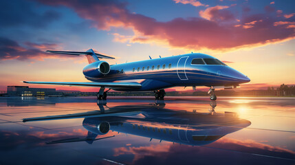 A photo of a business jet standing in front of an airport. A beautiful expensive airplane....
