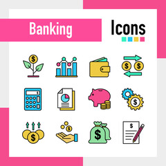 Vector icon set of Banking
