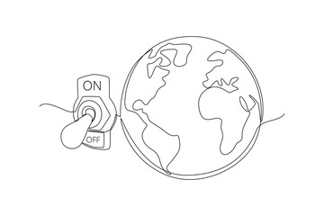 Continuous one line drawing  Earth Hour concept. Doodle vector illustration.