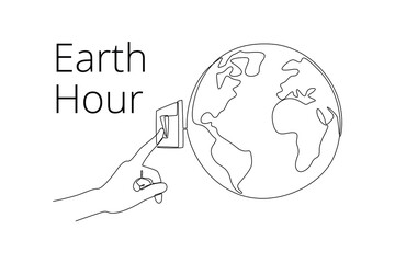 Continuous one line drawing  Earth Hour concept. Doodle vector illustration.