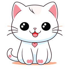 happy cute fun white kitten cartoon smiling character cat with heart on white background vector illustration.AI GENERATED