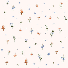 Seamless pattern, botanical background, watercolor botanical pattern forest print