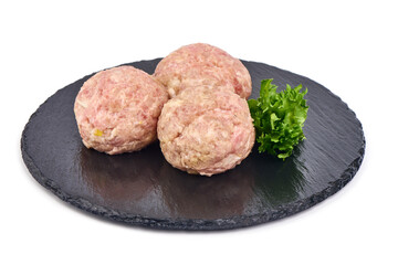 Minced meat meatballs, isolated on white background.