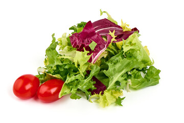 Mix salad - arugula, spinach and red spinach, isolated on white background. High resolution image.
