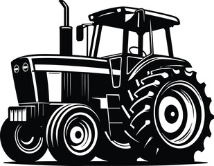 Black and White Tractor Silhouette Illustration Vector