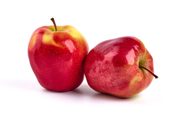 Shiny Red ripe apples, isolated on white background. Fresh raw organic fruits.