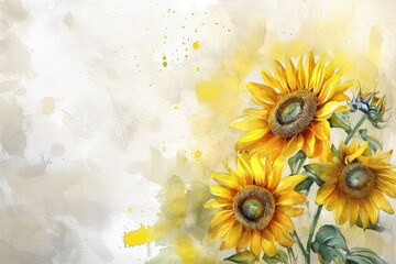 Sunflower Background: These symbolize adoration, loyalty, and longevity, valentine theme, watercolor, big copy space.