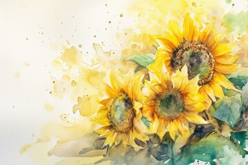 Sunflower Background: These symbolize adoration, loyalty, and longevity, valentine theme, watercolor, big copy space.