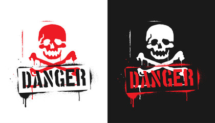 Danger with skull sign, stencil graffiti style