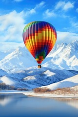 hot air balloon in the mountains