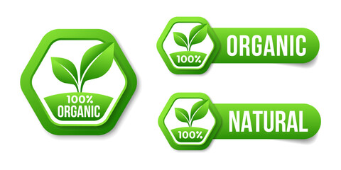 100% Organic, Badge Label, Seal Sticker logo,Organic icon. logo. Healthy, Logo natural, for use in the food, pharmaceutical and fertilizer industries. symbol with leaf