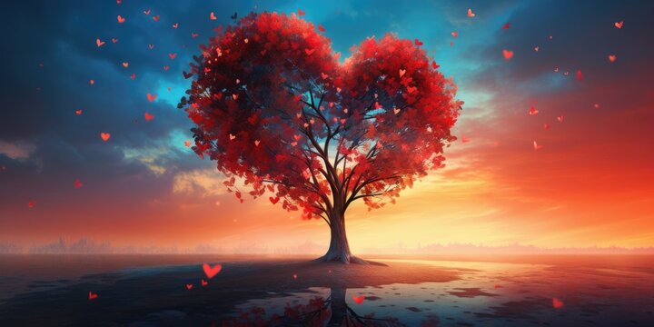 tree heart in the sunset